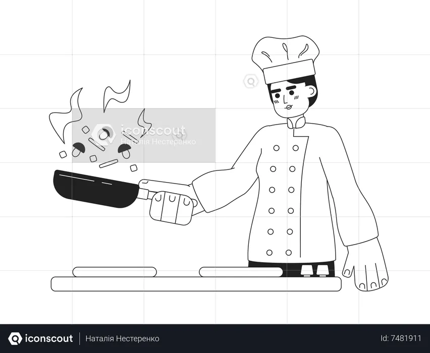 Skilled chef flipping vegetables  Illustration