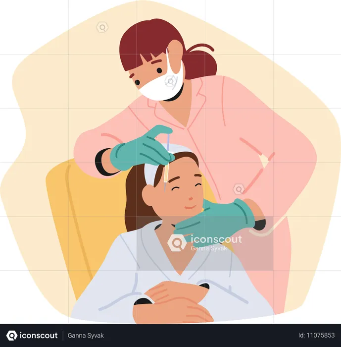 Skilled Cosmetologist Character Carefully Administers Rejuvenating Beauty Injections To Relaxed Woman In Serene  Illustration