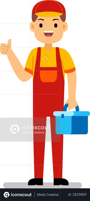 Skilled worker holding tool box  Illustration