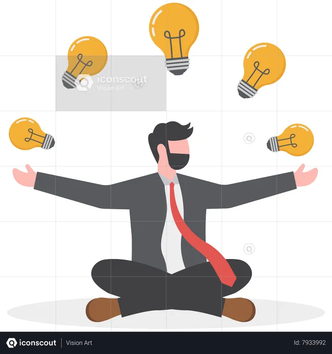 Skillful businessman juggling lightbulb lamp metaphor of plenty ideas  Illustration