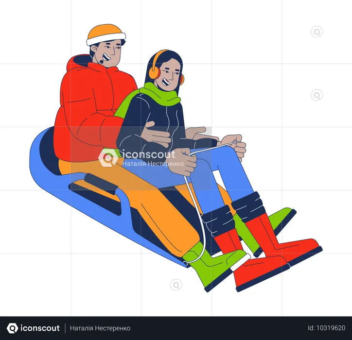 Sledding adults diverses  Illustration