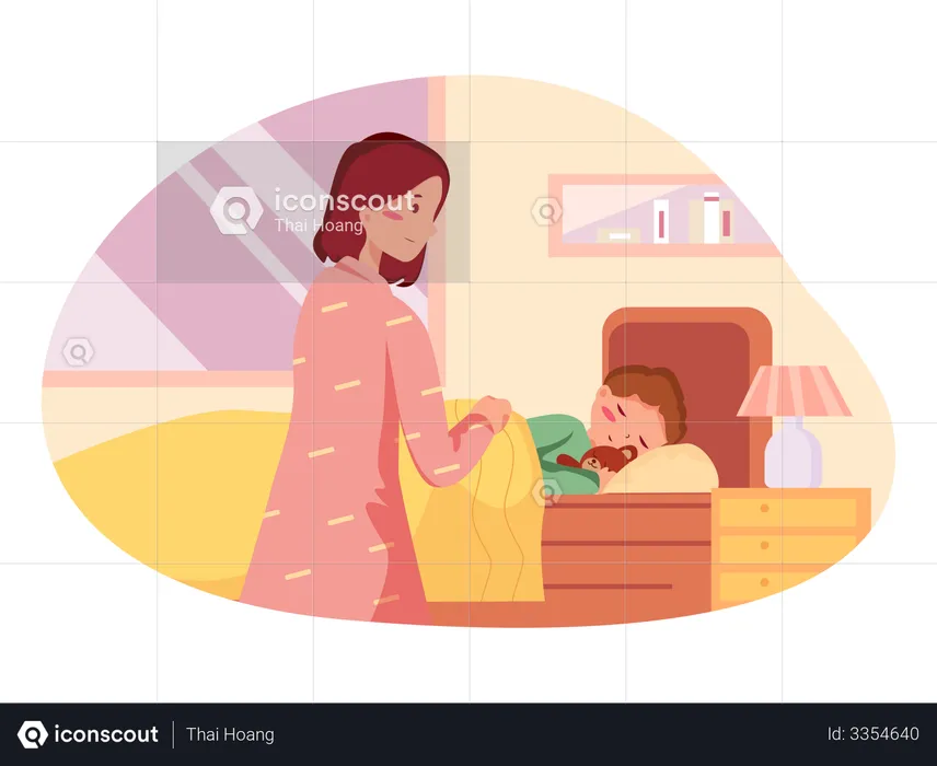 Sleeping baby in the bed  Illustration