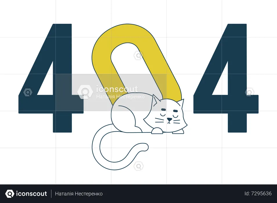 Sleeping white cat 404 flash message  Illustration