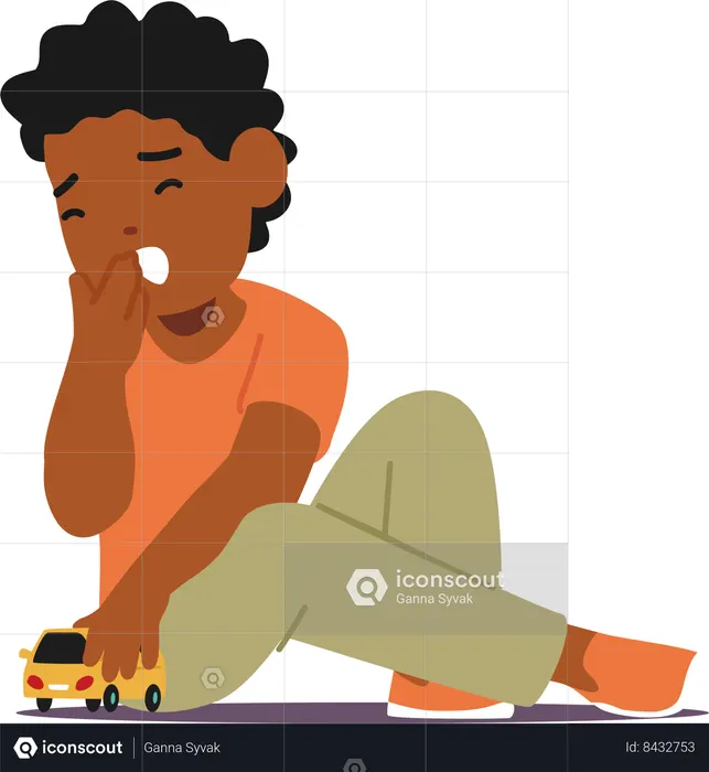 Sleepy Boy With Droopy Eyes Convey Weariness  Illustration