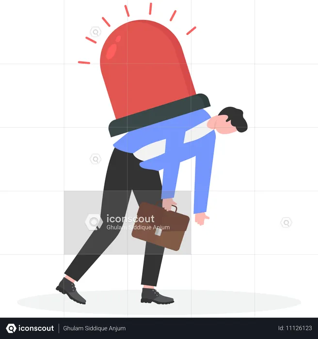 Sleepy businessman felt body overload  Illustration