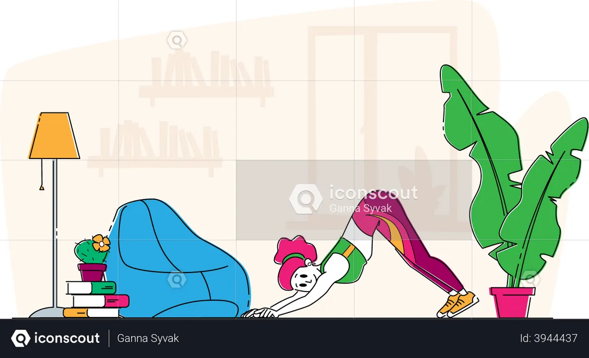 Slim Girl Doing Yoga Asana  Illustration