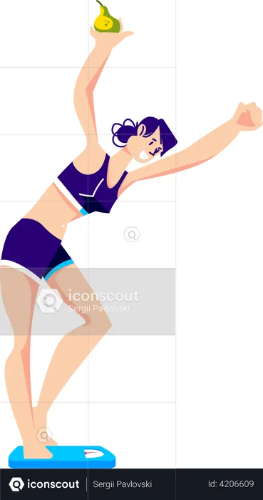 Slim girl on weight scale  Illustration