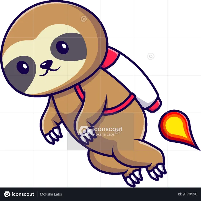 Sloth Flying With Rocket  Illustration