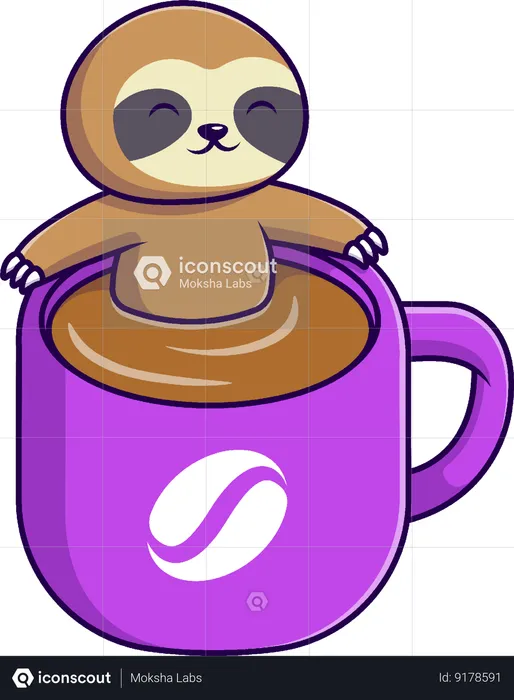 Sloth In Coffee Cup Illustration - Free Download Animal Illustrations ...