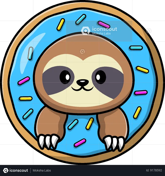 Sloth In Doughnut  Illustration