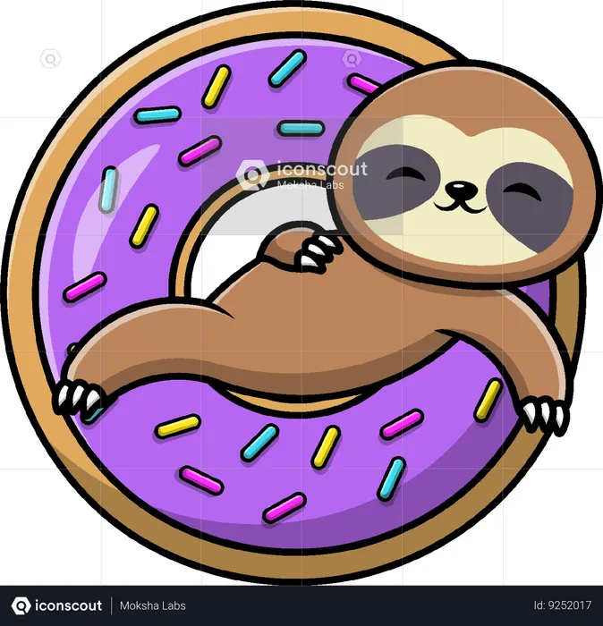 Sloth Lying On Doughnut  Illustration