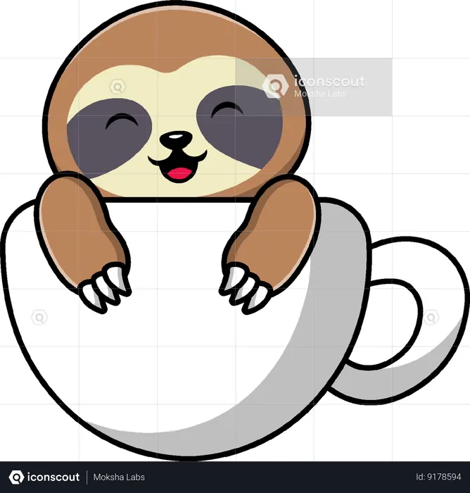 Sloth On Coffee Cup  Illustration