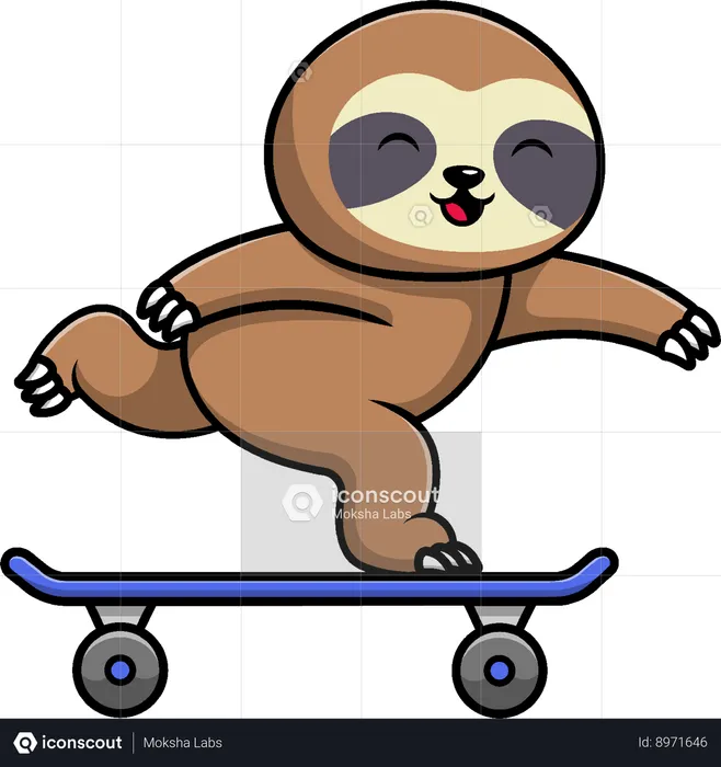 Sloth Playing Skateboard  Illustration