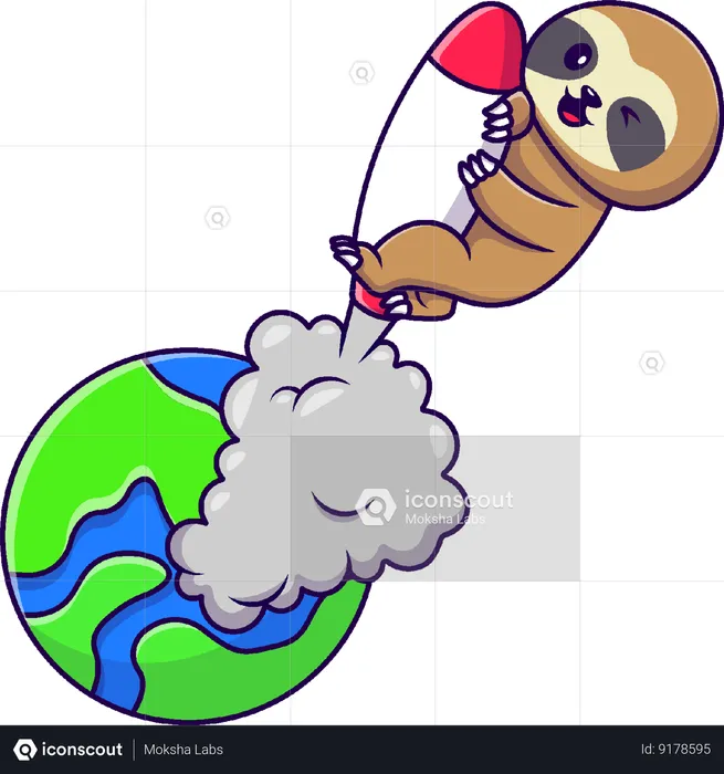 Sloth Riding Rocket  Illustration
