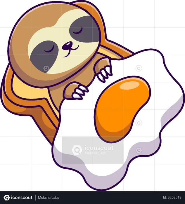 Sloth Sleeping On Bread With Egg Blanket  Illustration