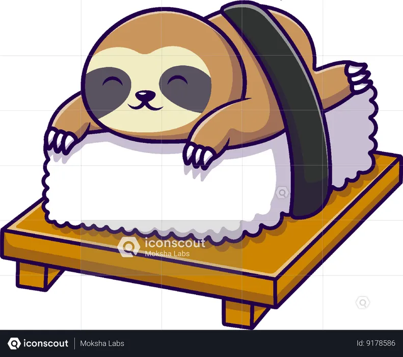 Sloth sleeping on Sushi  Illustration
