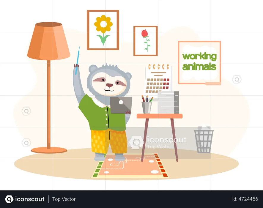 Sloth Working on laptop  Illustration