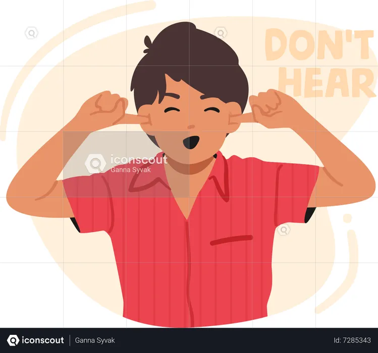 Small Boy Plugs Ears With Index Fingers  Illustration
