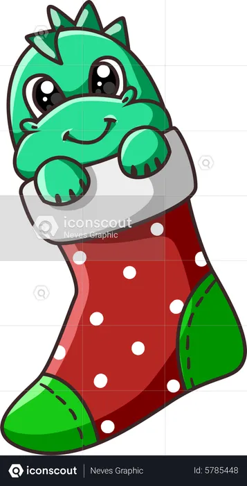 Small dinosaur in the stocking  Illustration