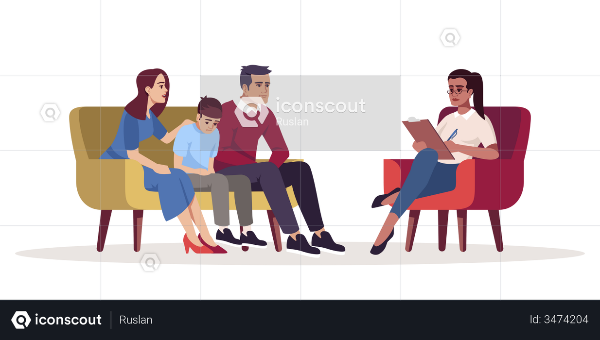 Small family communicating with specialist Illustration