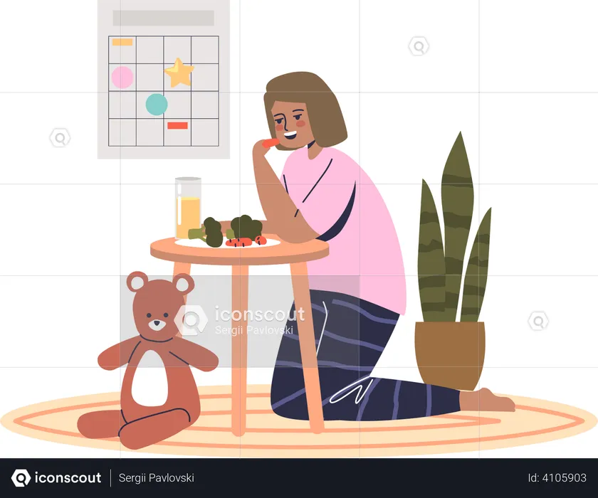 Small girl eating breakfast  Illustration