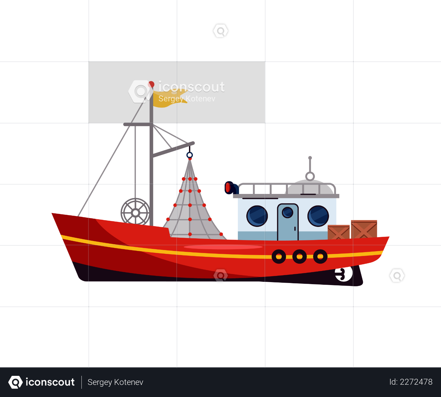Download Premium Small marine ship, sea or ocean fish boat Illustration download in PNG & Vector format
