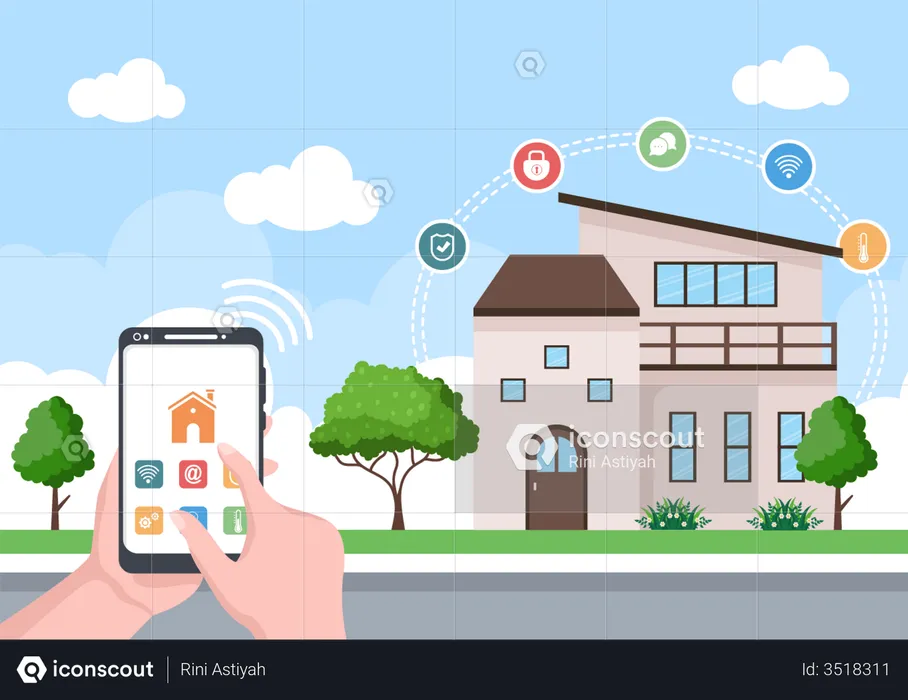 Smart app controlling smart home  Illustration
