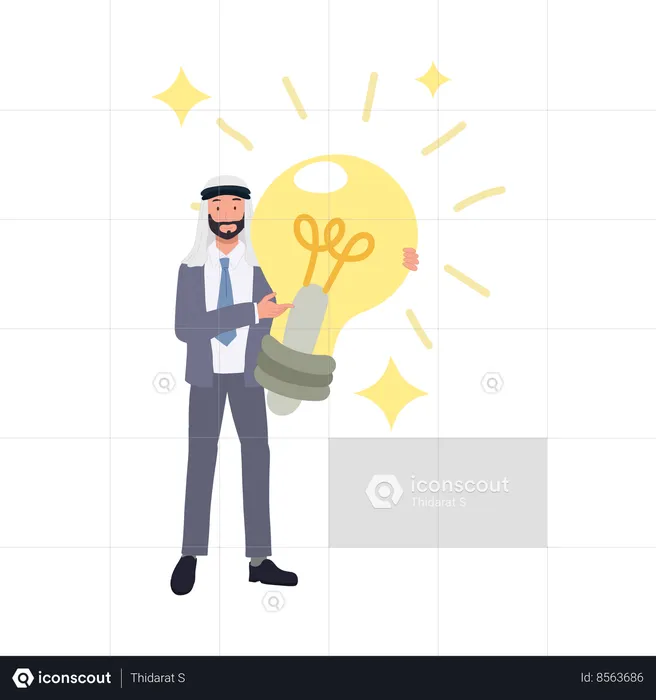 Smart Arab Businessman with Light Bulb Idea  Illustration