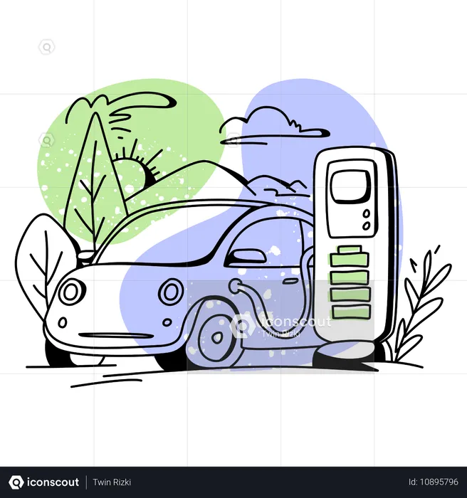 Auto aufladen an Elektrotankstelle  Illustration