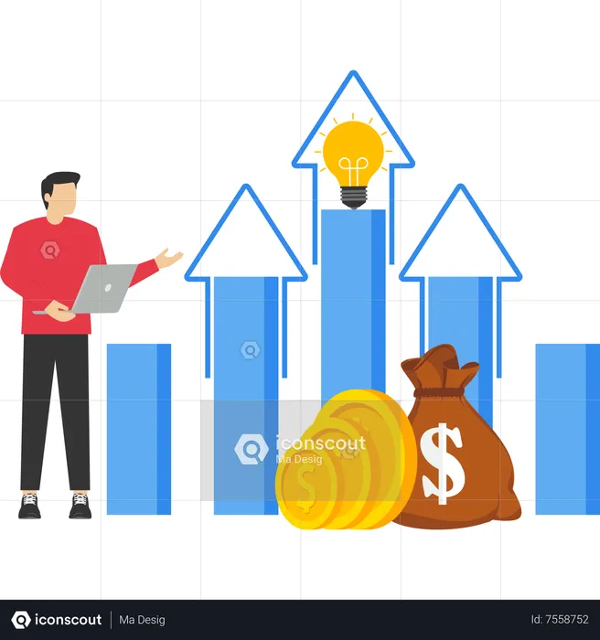 Smart businessman analyze marketing strategy to increase business sales  Illustration