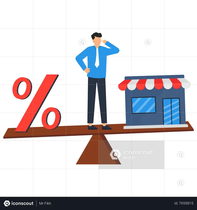 Smart businessman balancing between income and debt  Illustration