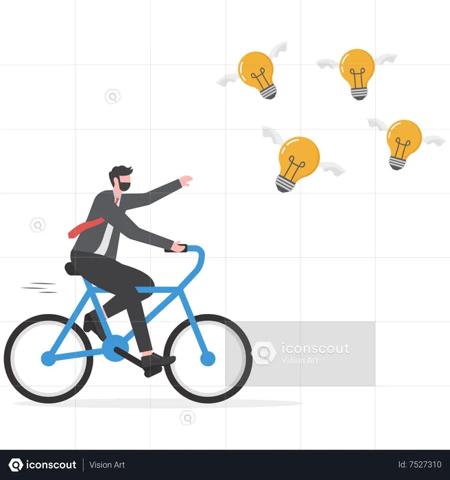 Smart businessman chasing and catch flying lightbulb ideas  Illustration