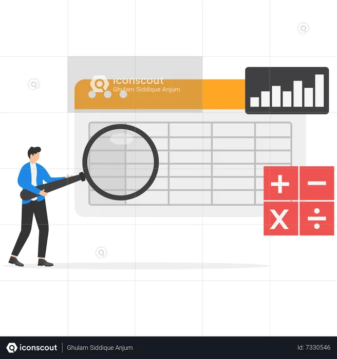 Smart businessman doing analysis of business data  Illustration