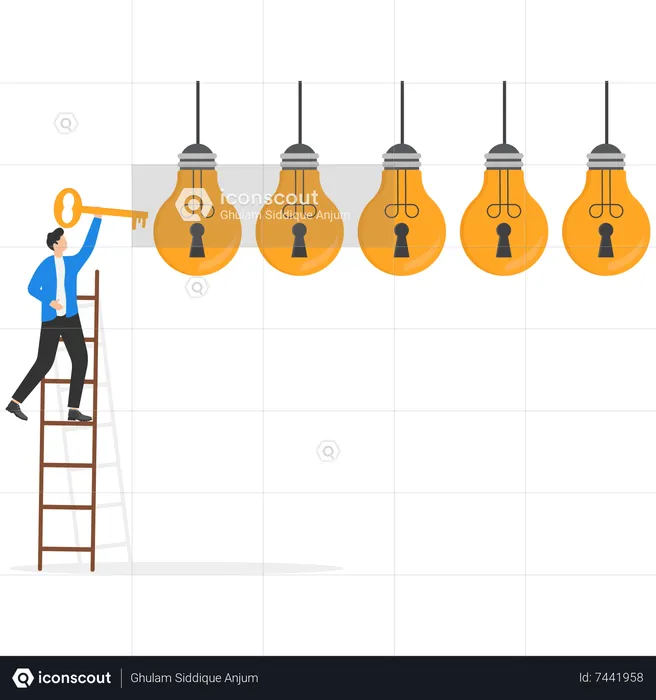 Smart businessman holding golden key for unlock new business ideas  Illustration