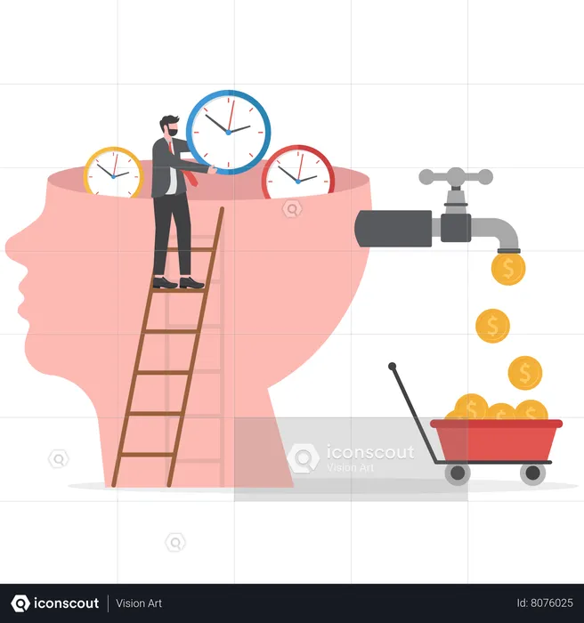 Smart Businessman Investor Putting Time Pieces  Illustration