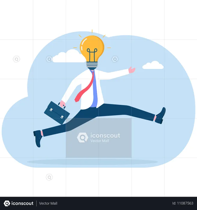 Smart businessman jump with light bulb idea head  Illustration