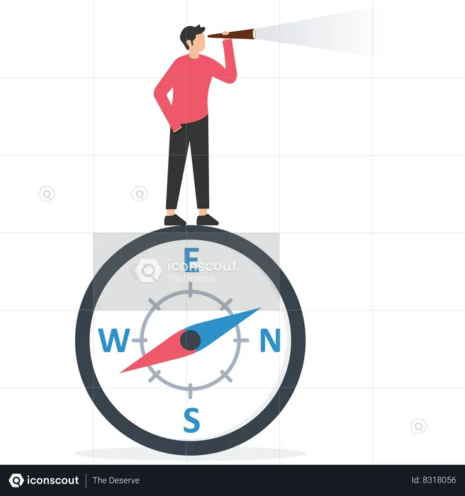 Smart businessman leader using telescope look for the way forward strategy  Illustration