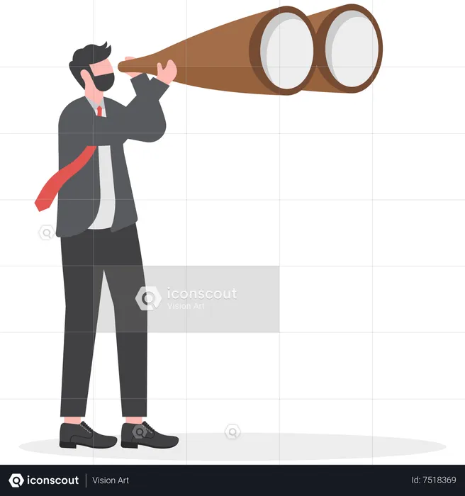 Smart businessman look through big telescope on business future  Illustration