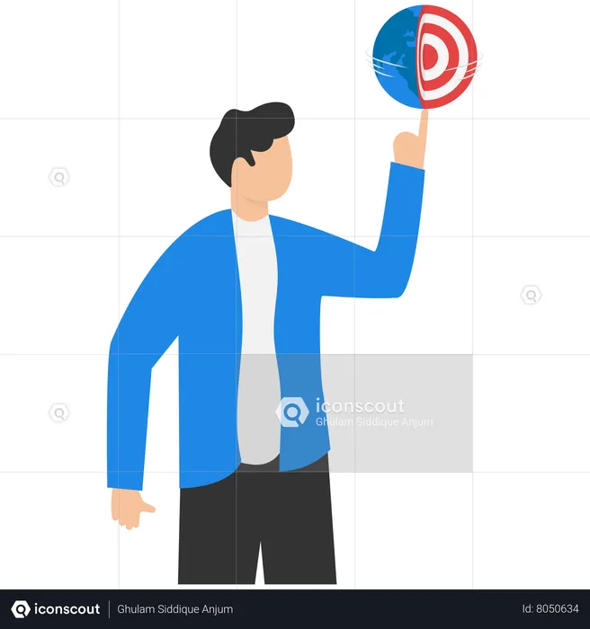 Smart businessman manager spinning globe on his strong finger  Illustration