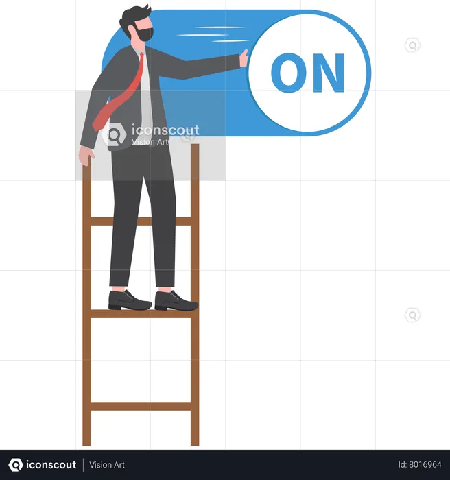 Smart businessman push setting button switch to on position  Illustration