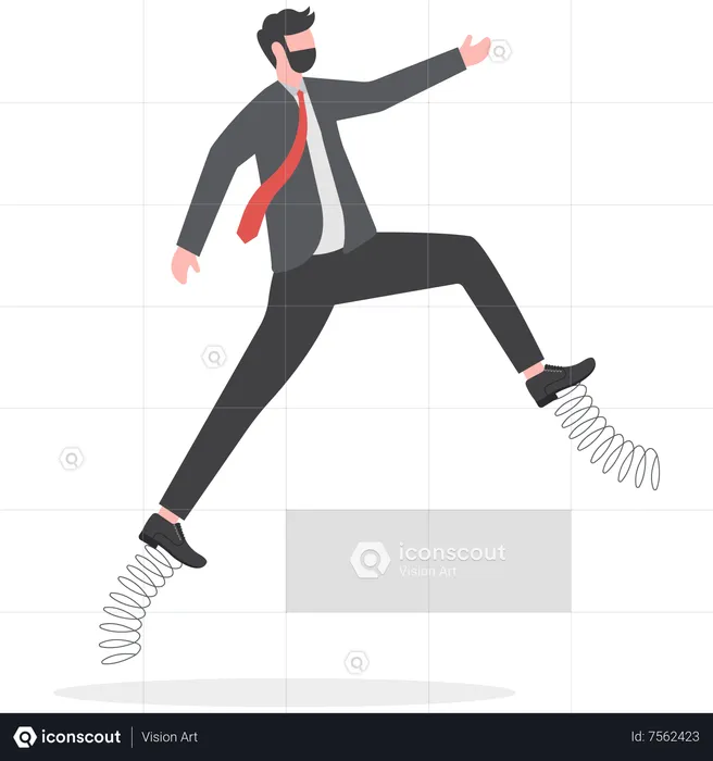 Smart businessman running fast with elastic spring bouncing on the shoes  Illustration