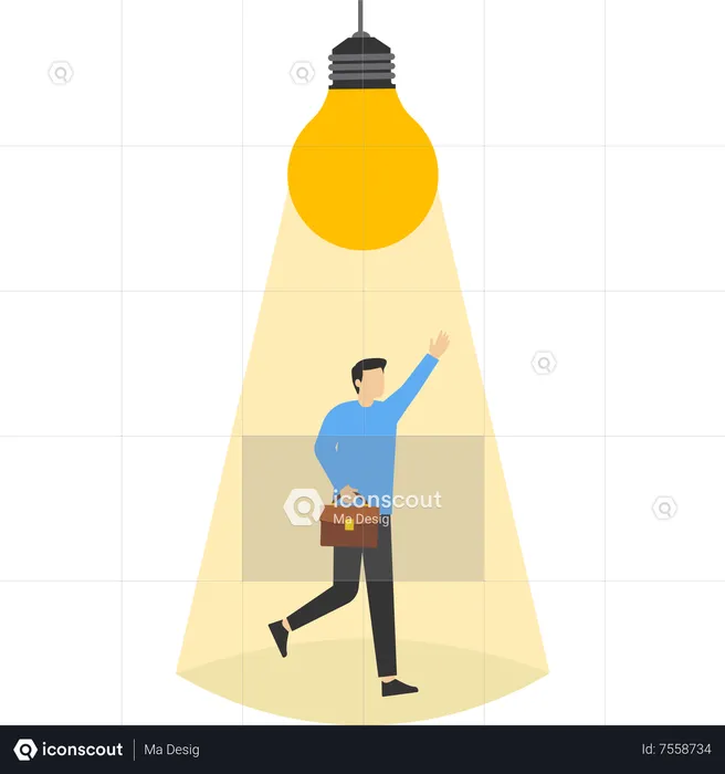 Smart businessman thinking under bright light bulb  Illustration