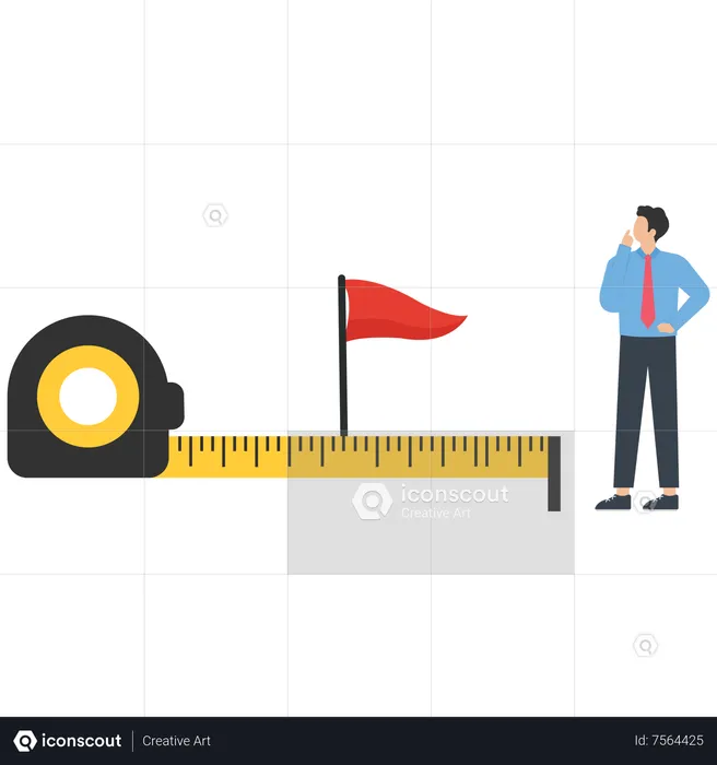 Smart businessman using measuring tape to measure and analyze distance from target  Illustration