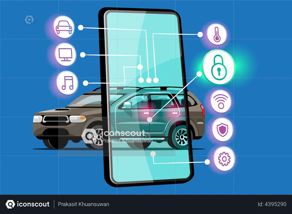 Smart car with smart app  Illustration