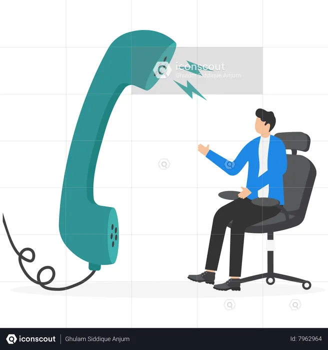 Smart confidence businessman job candidate answer interview questions with big telephone from recruiter  Illustration