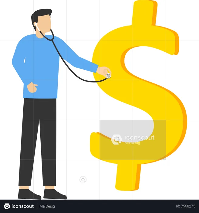 Smart doctor with stethoscope to listen and analyze dollar money symbo  Illustration