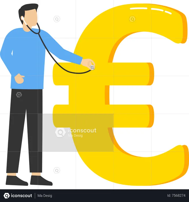 Smart doctor with stethoscope to listen and analyze Euro money symbol  Illustration