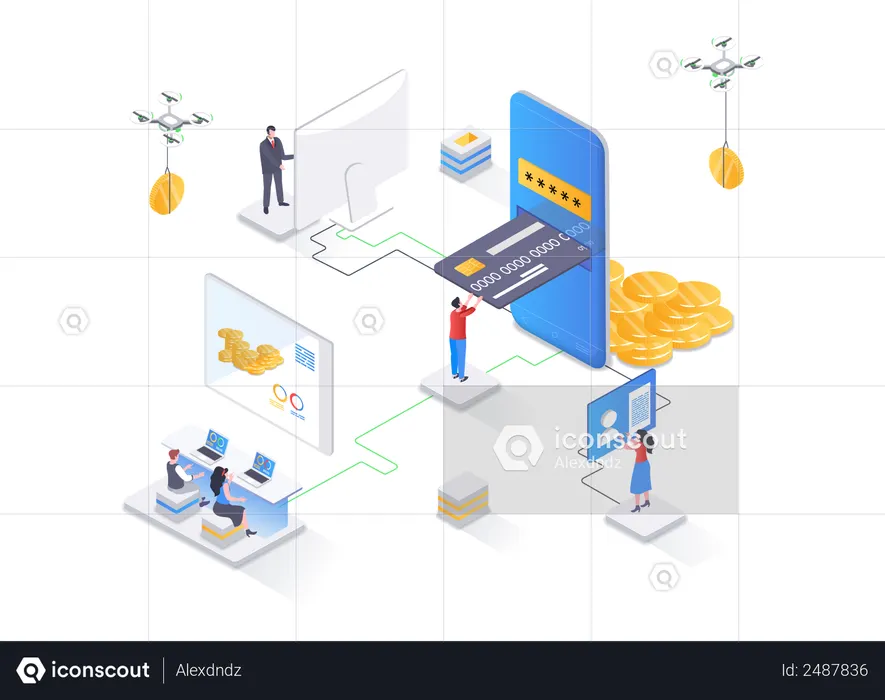Smart finance app, money transactions and payments  Illustration