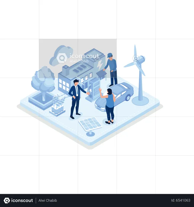 Smart Grid Technology with Renewable Energy  Illustration