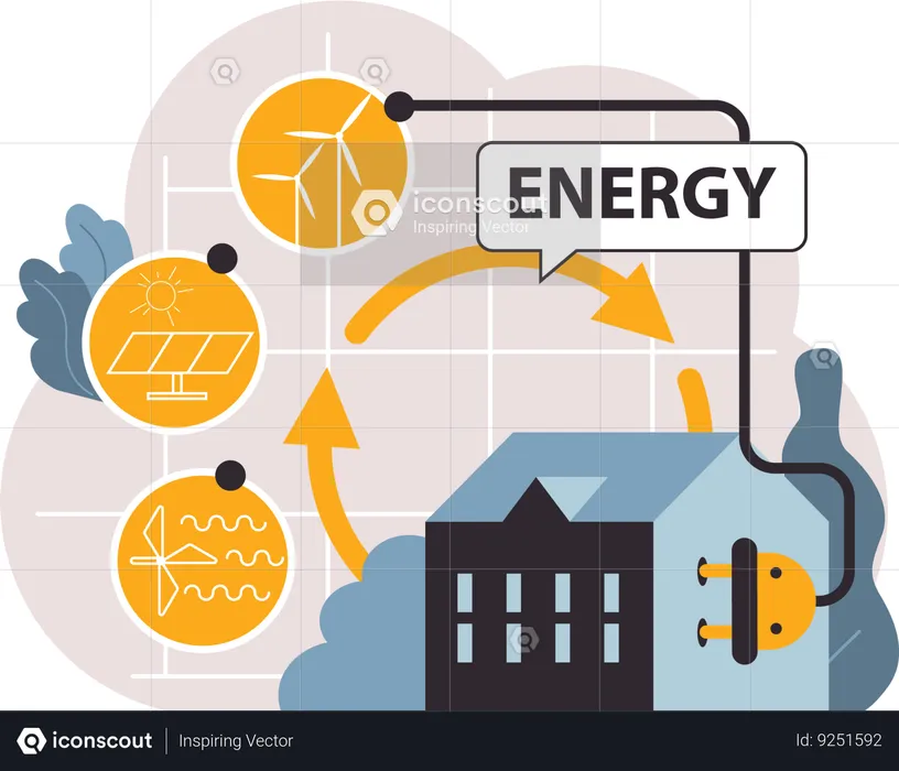 Smart home uses green energy  Illustration